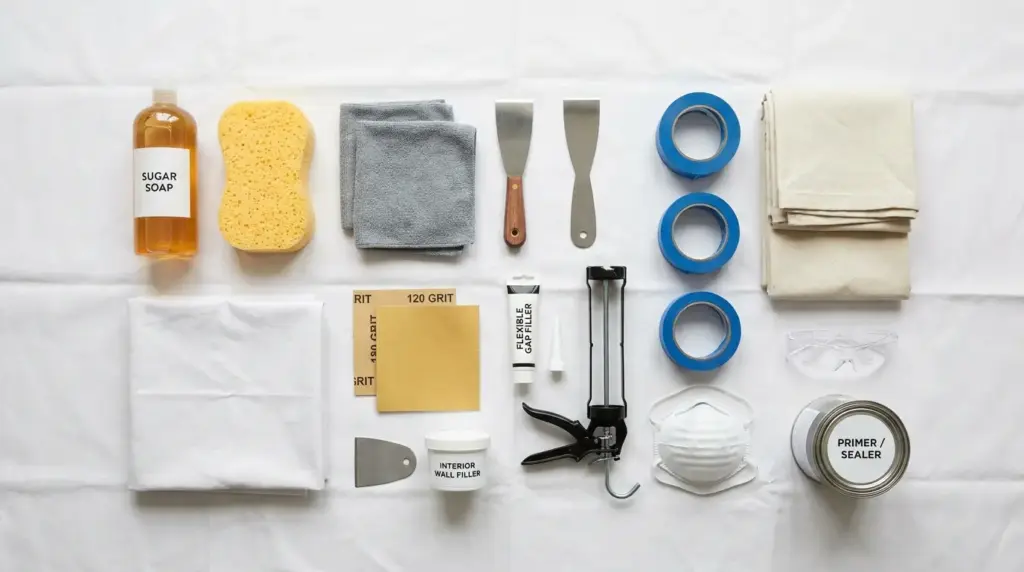 How to Prepare Walls for Painting: Simple Guide By Experts 2 Essential wall preparation tools neatly arranged for a painting project.